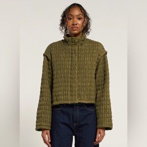 Yumi Row Malin Micro Quilt Puffer Jacket In Green